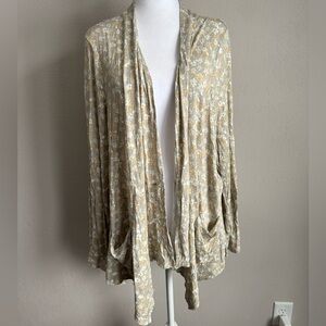 LOGO Lori Goldstein Gray Yellow Dainty Floral Lightweight Open Cardigan Women XL